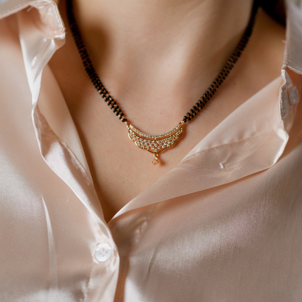 Indian Mania Nuptial Nazaria Zircon Dangle Mangalsutra Black Beads Pendent — Boho Jewellery UK | The Colourful Aura