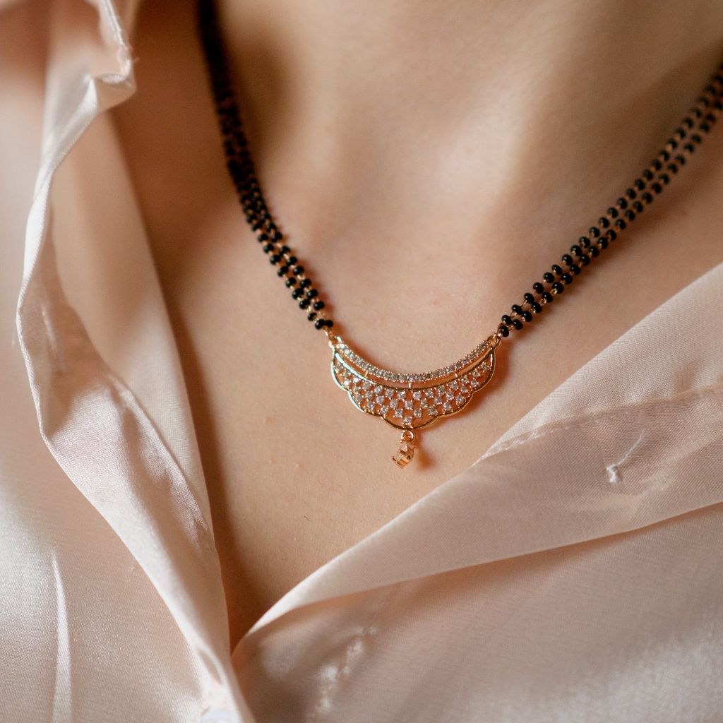Indian Mania Nuptial Nazaria Zircon Dangle Mangalsutra Black Beads Pendent necklace