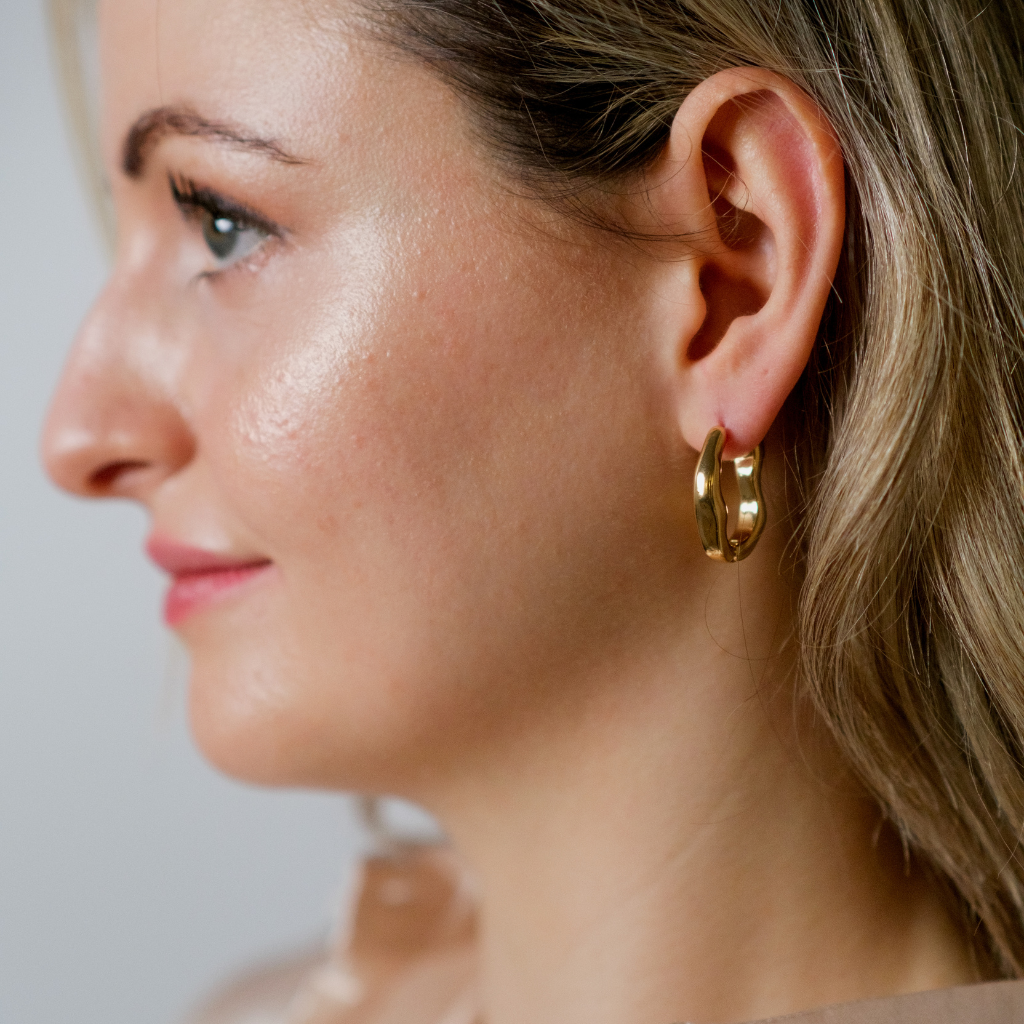 Irregular Wave Shape Oval Large Metal Luxury Earlobe Hoop Earrings — Boho Jewellery UK | The Colourful Aura