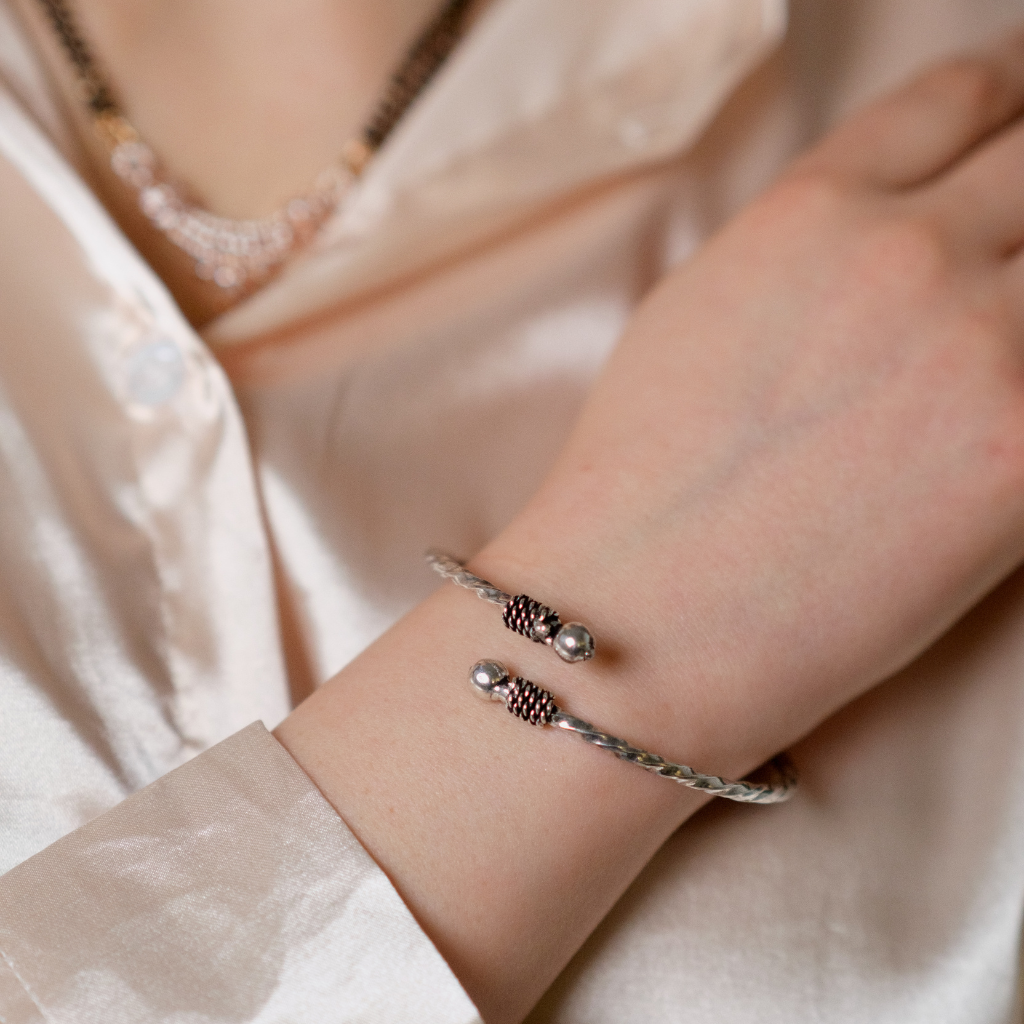 Oxidised Indian Tribal Silver Ethnic Boho Gypsy Open Kada Bangle Bracelet