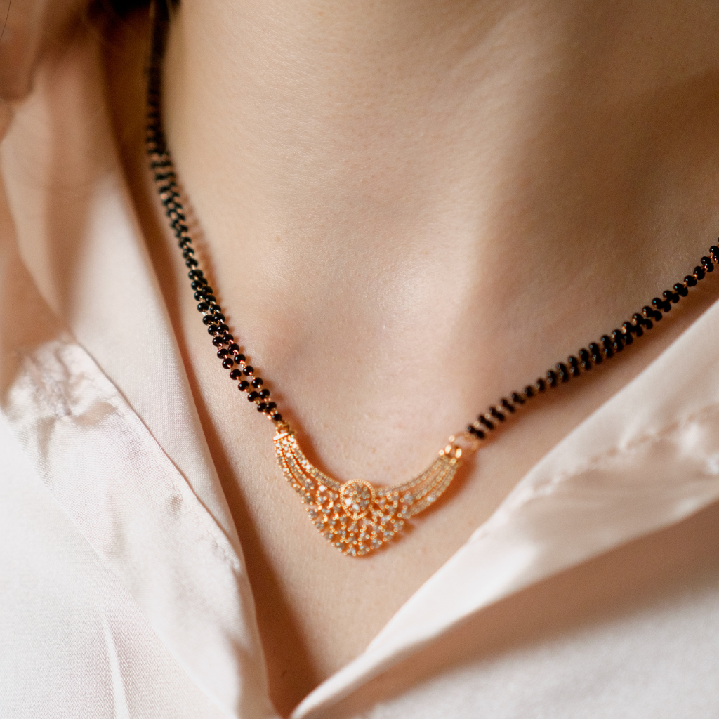 Black Bead Indian Hindu Zircon Pendant Mangalsutra Necklace