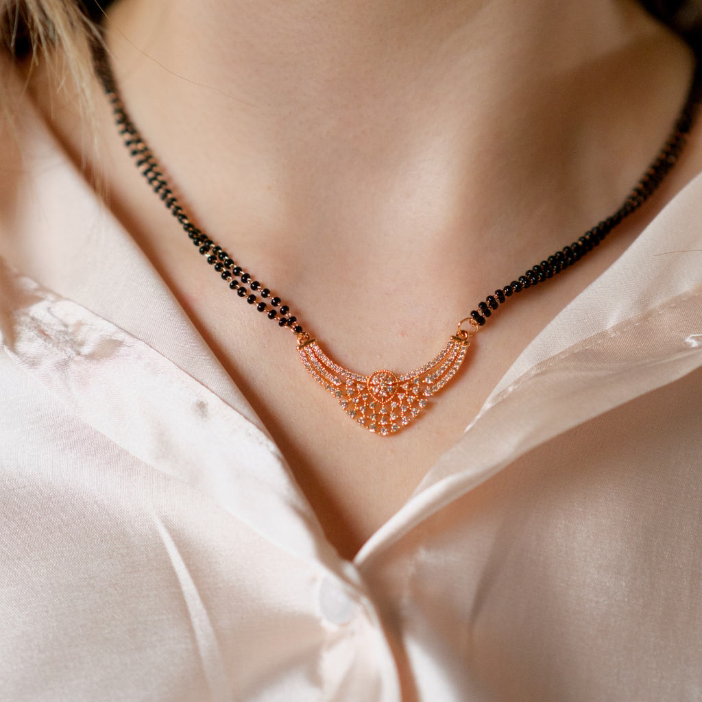 Black Bead Indian Hindu Zircon Pendant Mangalsutra Necklace — Boho Jewellery UK | The Colourful Aura