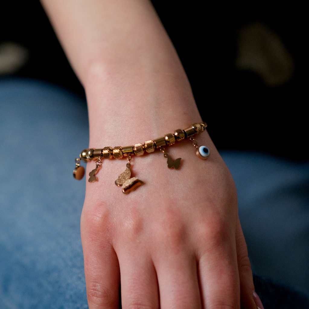 Rose Gold Evil Eye Butterfly Dangle Charms Animal Dangly Bracelet