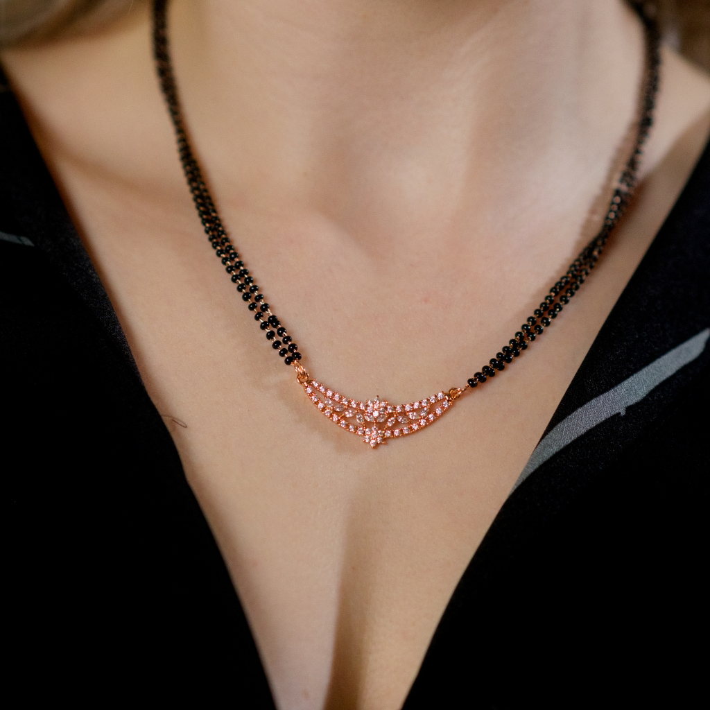 Indian Nazaria Zircon Dangle Mangalsutra Black Beads Long Temple Pendant Necklace