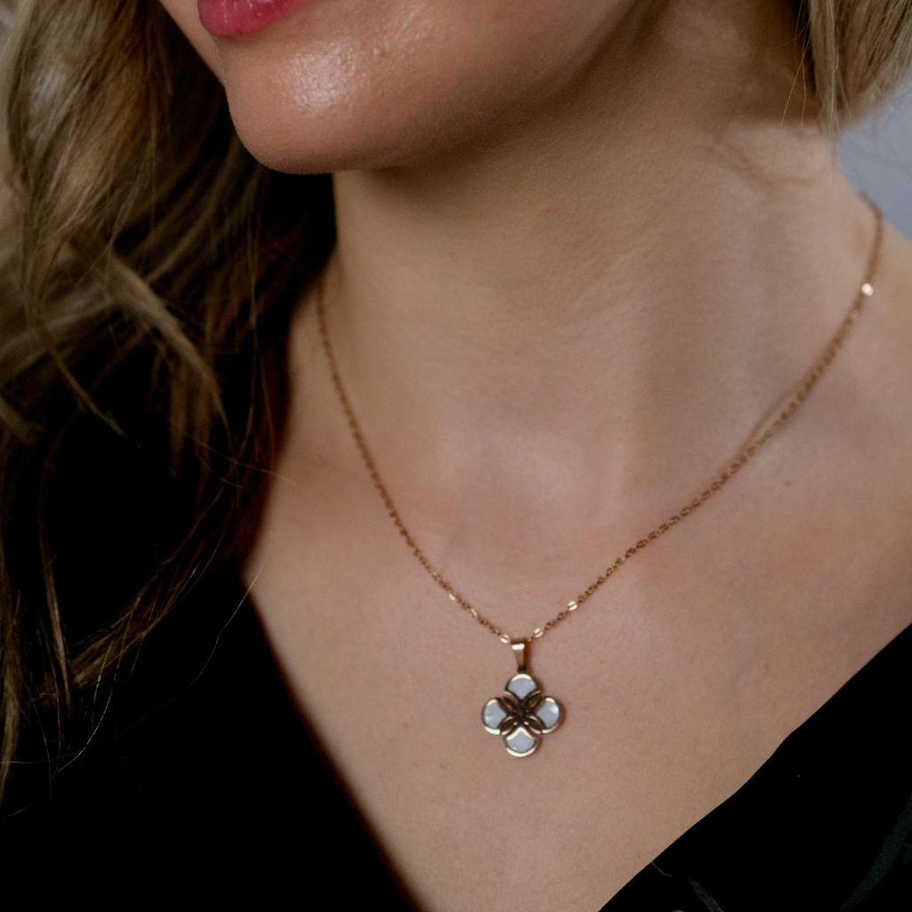 White Enamel Minimalistic Clover Pendant Necklace and Earring Set — Boho Jewellery UK | The Colourful Aura