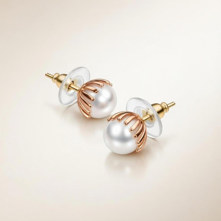 18ct Gold Plated White Pearl Statement Stud Earrings