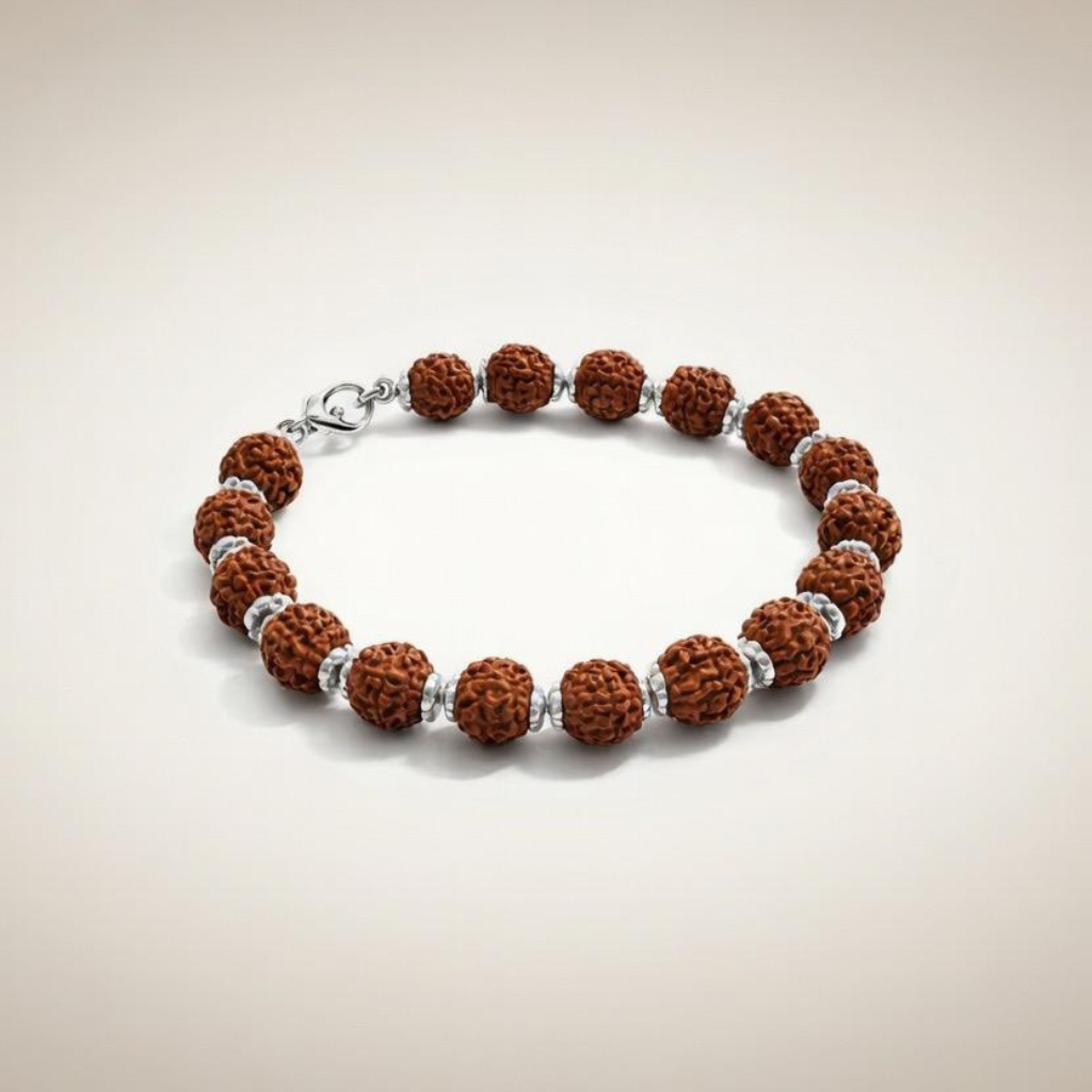 Silver Plated Large Rudraksha Hindu Unisex Bracelet
