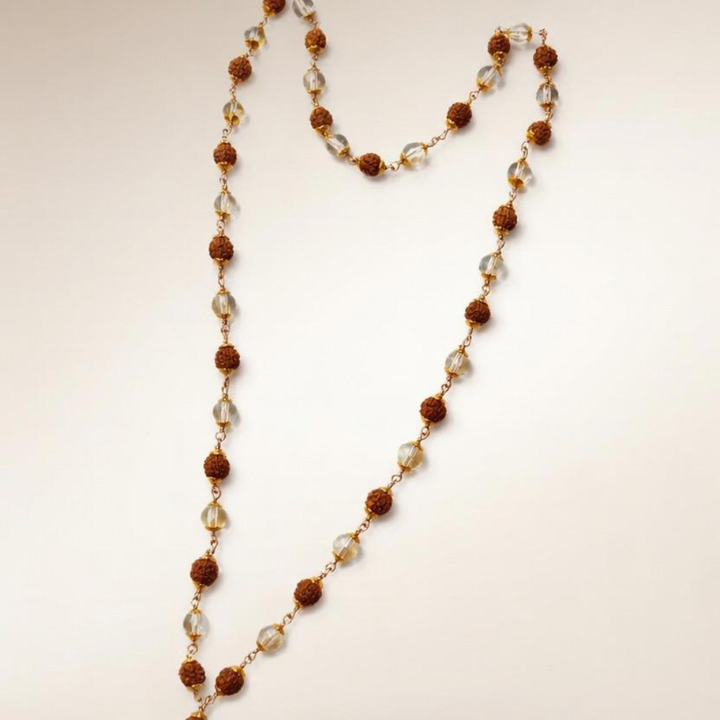 18ct Gold Plated Rudraksha & Crystal Beaded Spiritual Necklace