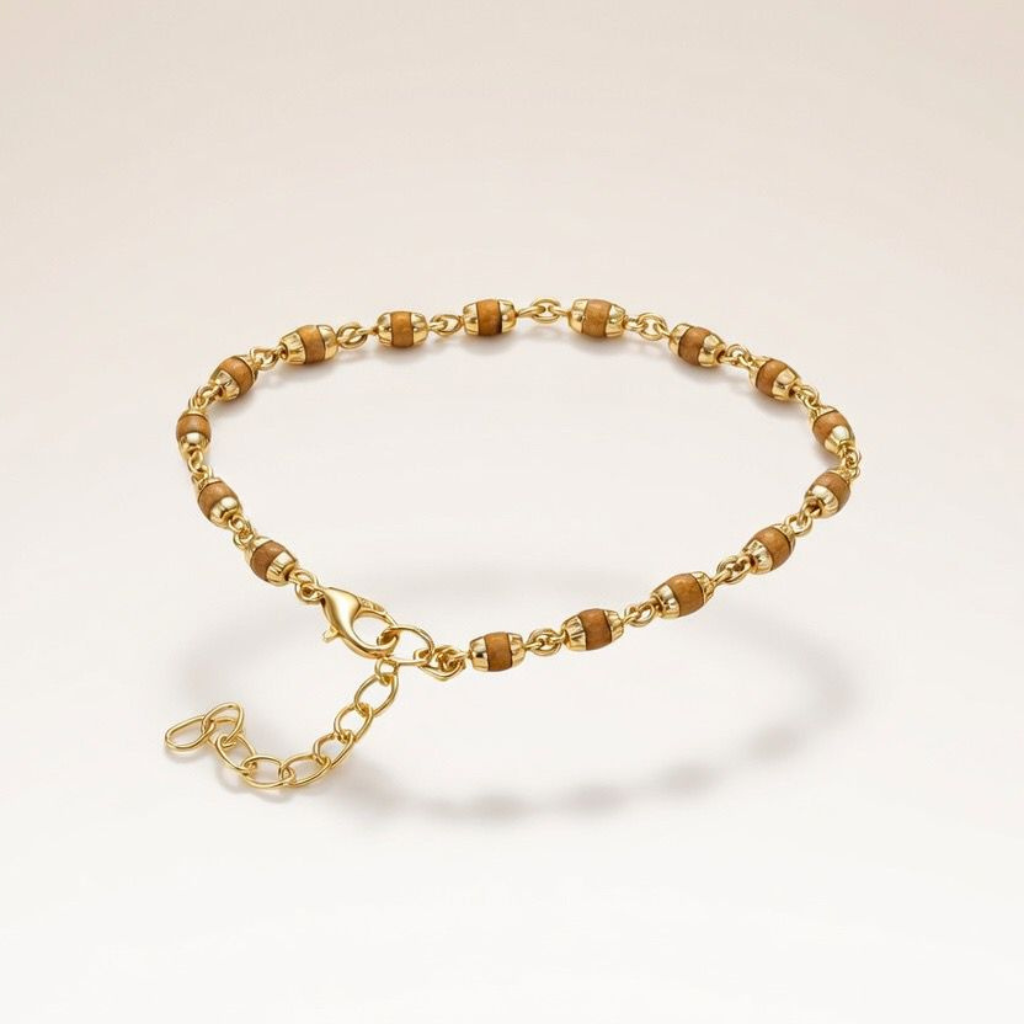 Gold Plated Small Tulsi Bead Adjustable Bracelet — Boho Jewellery UK | The Colourful Aura