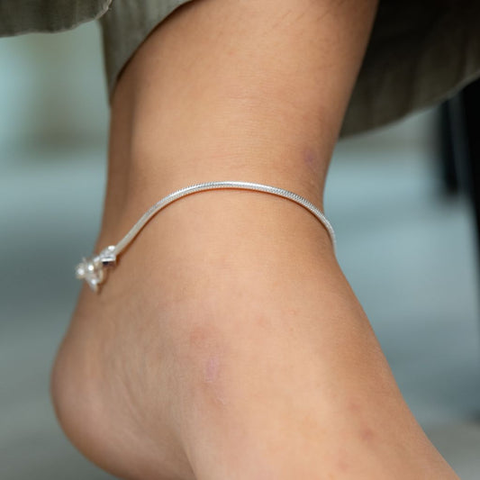 925 Silver Plain Minimalistic Slim Rope Chain Indian Payal Thin Anklet