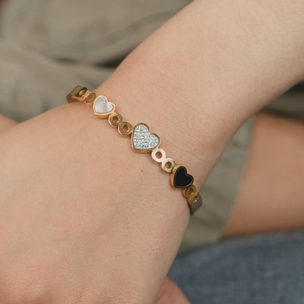 Three Heart Shape Zircon Couple Love Fashion Open Bangle Bracelet