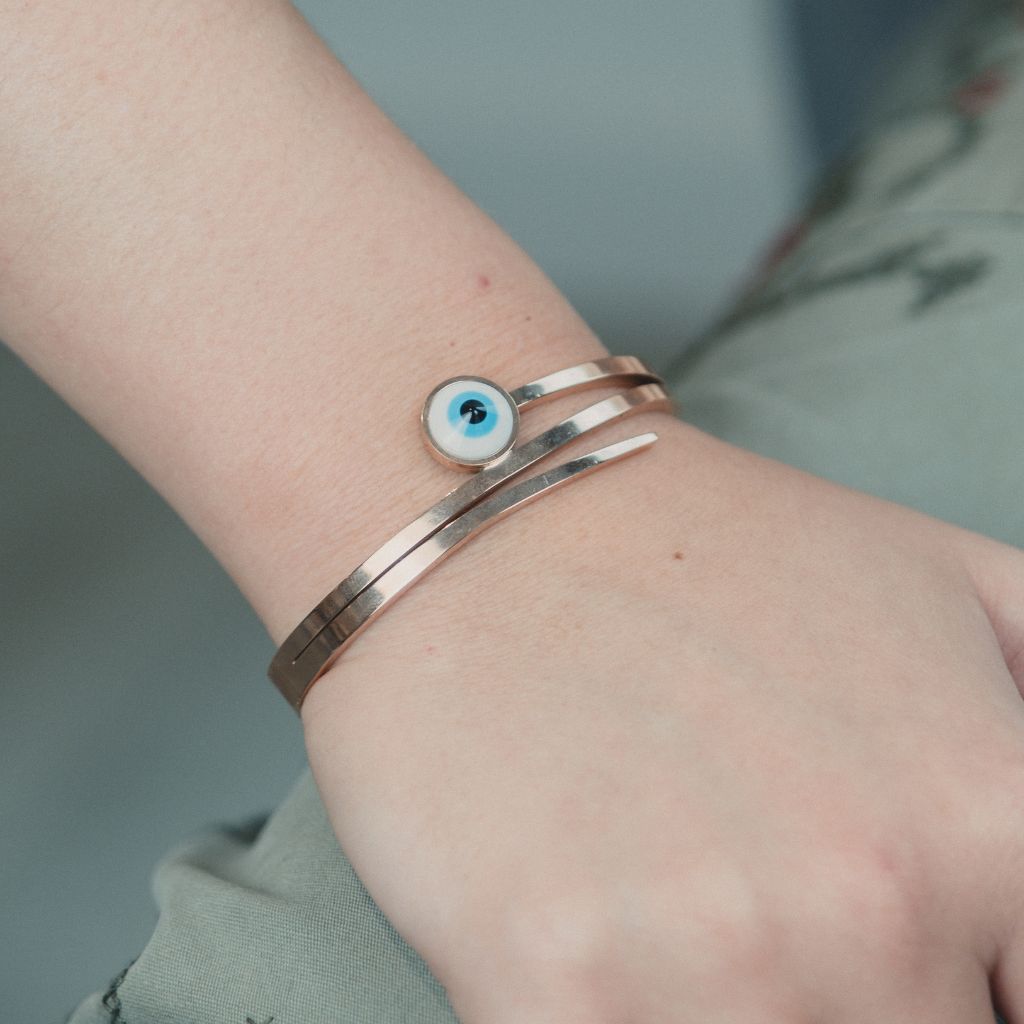 Round Evil Eye 18ct Rose Gold Multilayer Turkish Antique Armlet Bangle Bracelet