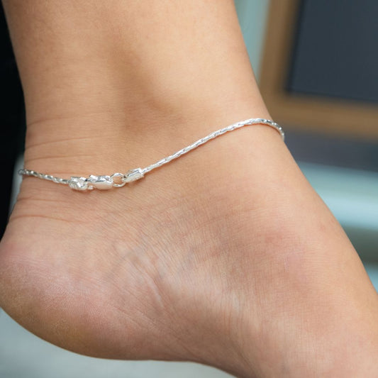 Silver Plain Thin Smooth Rope Chain Indian Payal Thin Anklet