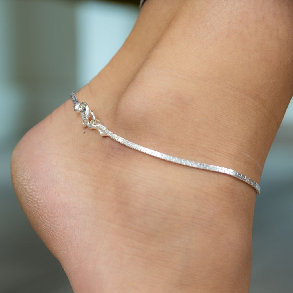 925 Silver Plain Flat Simple Slim Rope Chain Indian Payal Thin Anklet