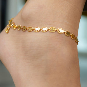 Golden Brass Oval Leaf Minimalist Boho Thin Slim Foot Payal Anklet — Boho Jewellery UK | The Colourful Aura