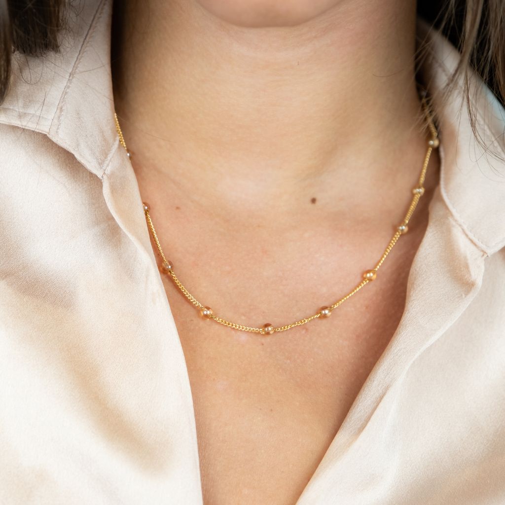 Small Gold Glass Pearl Everyday Unisex Beaded Choker Necklace