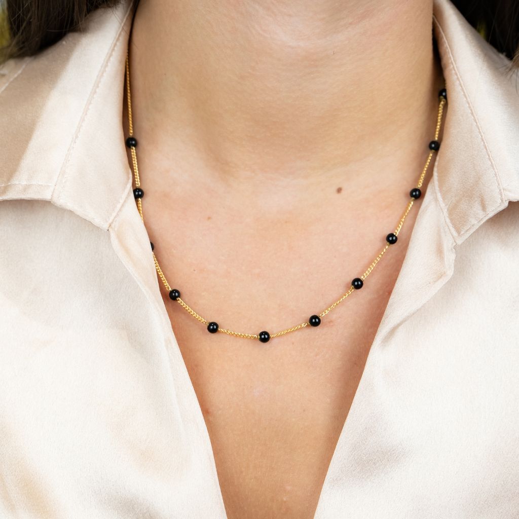 Small Gold Black Pearl Everyday Unisex Beaded Choker Necklace