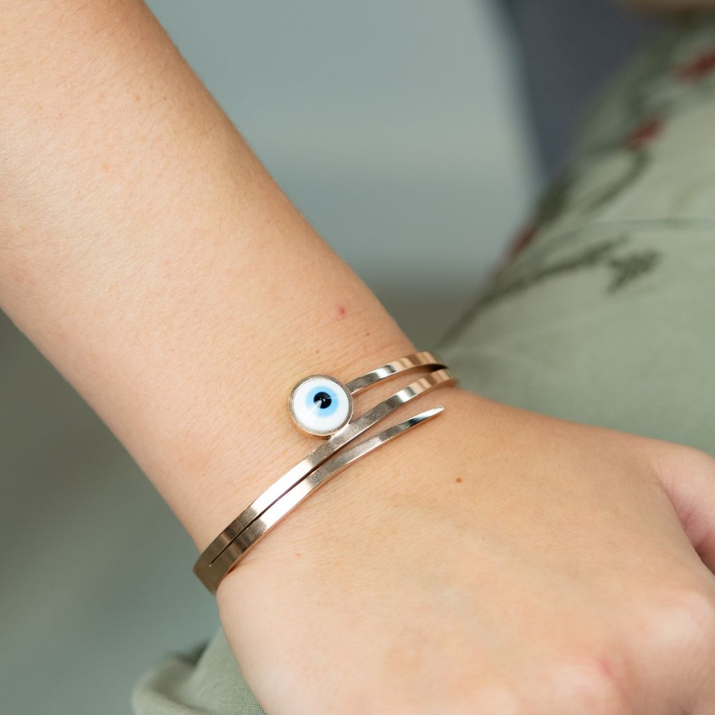 Round Evil Eye 18ct Rose Gold Multilayer Turkish Antique Armlet Bangle Bracelet