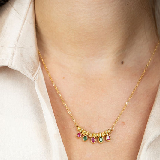 Five Stone Dangle Colourful Stones Gold Brass Pendant Necklace