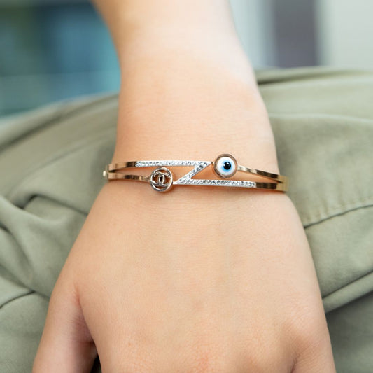 Lightning Zircon Evil Eye Rose Gold Chanel Bangle Bracelet