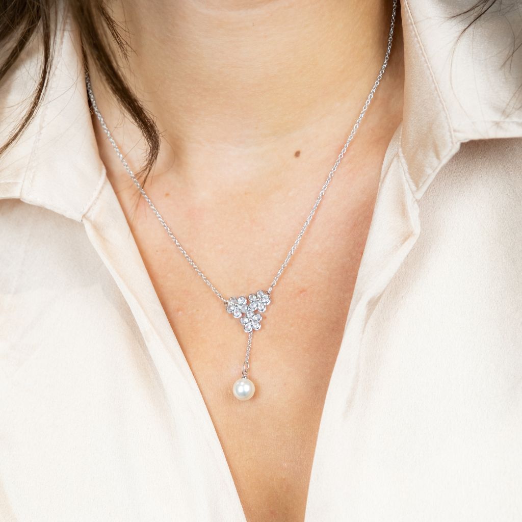 Silver Large Floral Zircon Crystal Dokiya Pendant Dangle Necklace — Boho Jewellery UK | The Colourful Aura