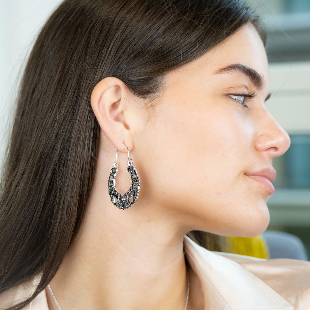Ethnic Style Retro Hollow Carving Geometric Asian Oxidised Boho Dangle Earring