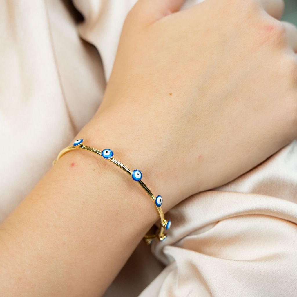 Turkish Evil Eye Adjustable Boho Geometric Open Bracelet Bangle