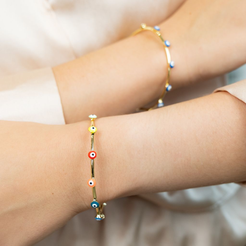 Turkish Evil Eye Adjustable Boho Geometric Open Bracelet Bangle