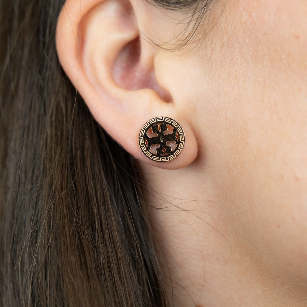 Large Round TB Elegant Rose Gold Plated Stud Earrings — Boho Jewellery UK | The Colourful Aura