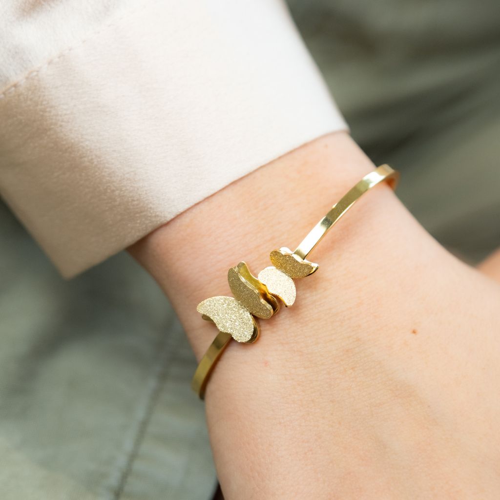Two Butterfly Animal Themed Slim Magnetic Design Bangle Bracelet