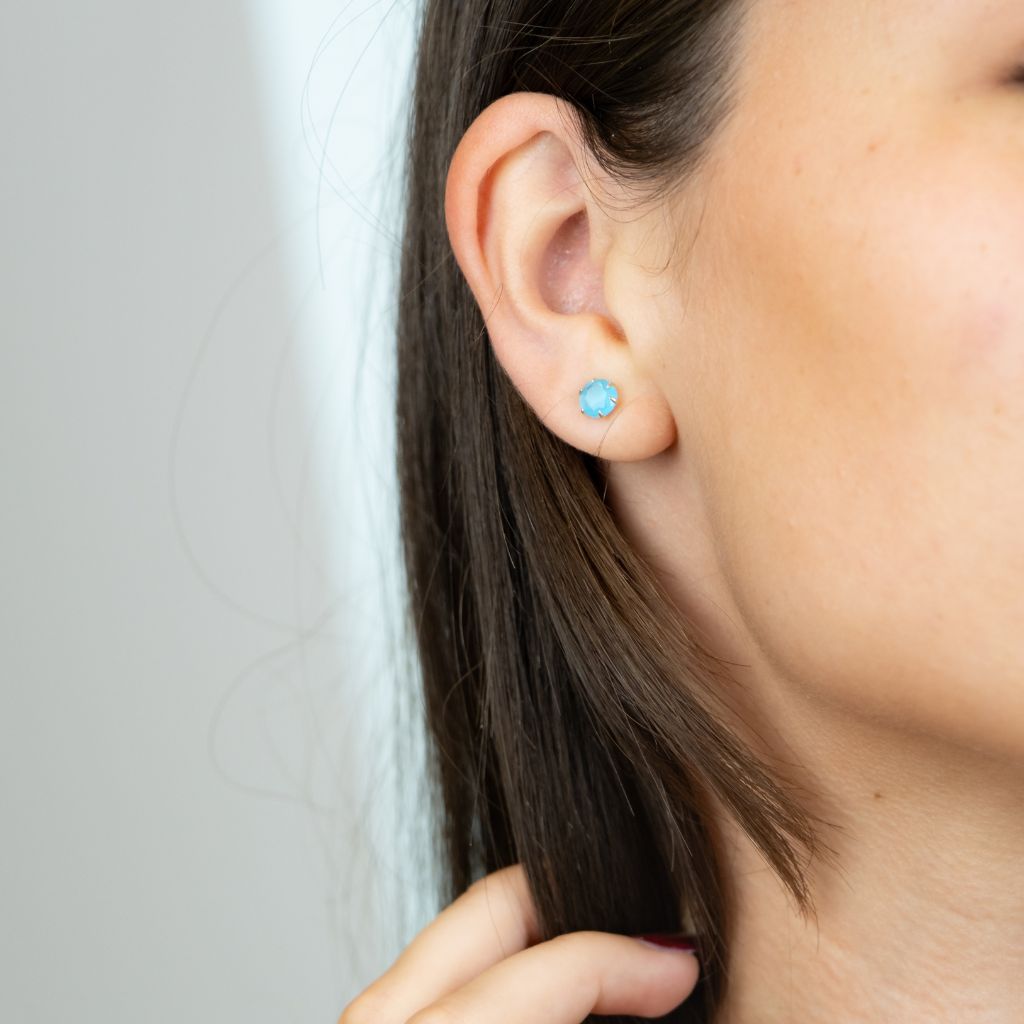 Dark Blue Colourful Small Unisex Stone Minimalist Everyday Studs Dot Earrings — Boho Jewellery UK | The Colourful Aura