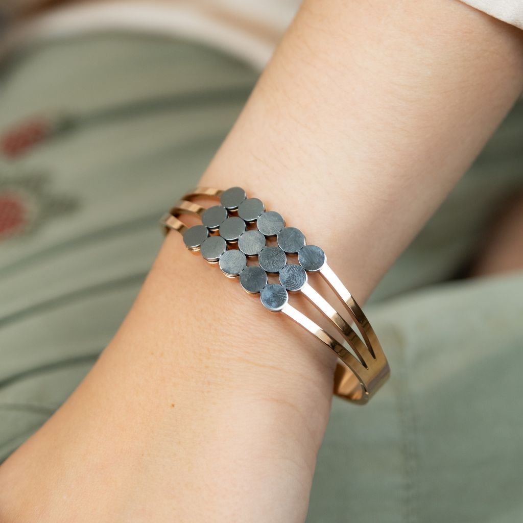 Three Layer Wide Round Rose Gold Non Tarnish Bangle Bracelet