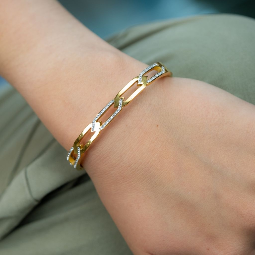 Hollow Cross Braided Zircon Chain Rhomb Design Wrist Bangle Bracelet