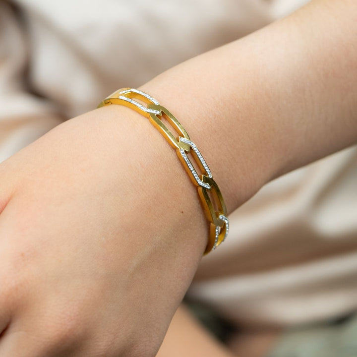 Gold Hollow Cross Braided Zircon Chain Rhomb Design Wrist Bangle Bracelet (Close-up Detail) | The Colourful Aura