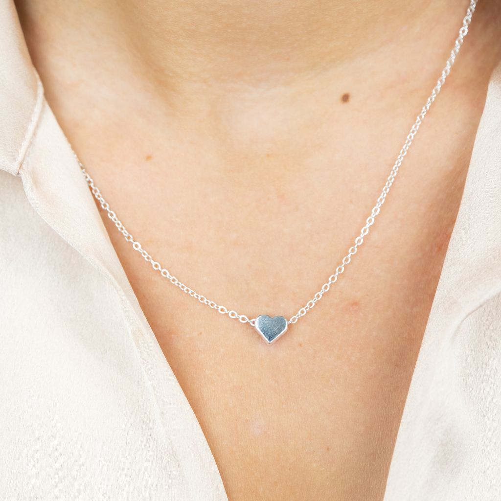 Silver Dainty Crescent Tiny Small Heart Pendant Necklace