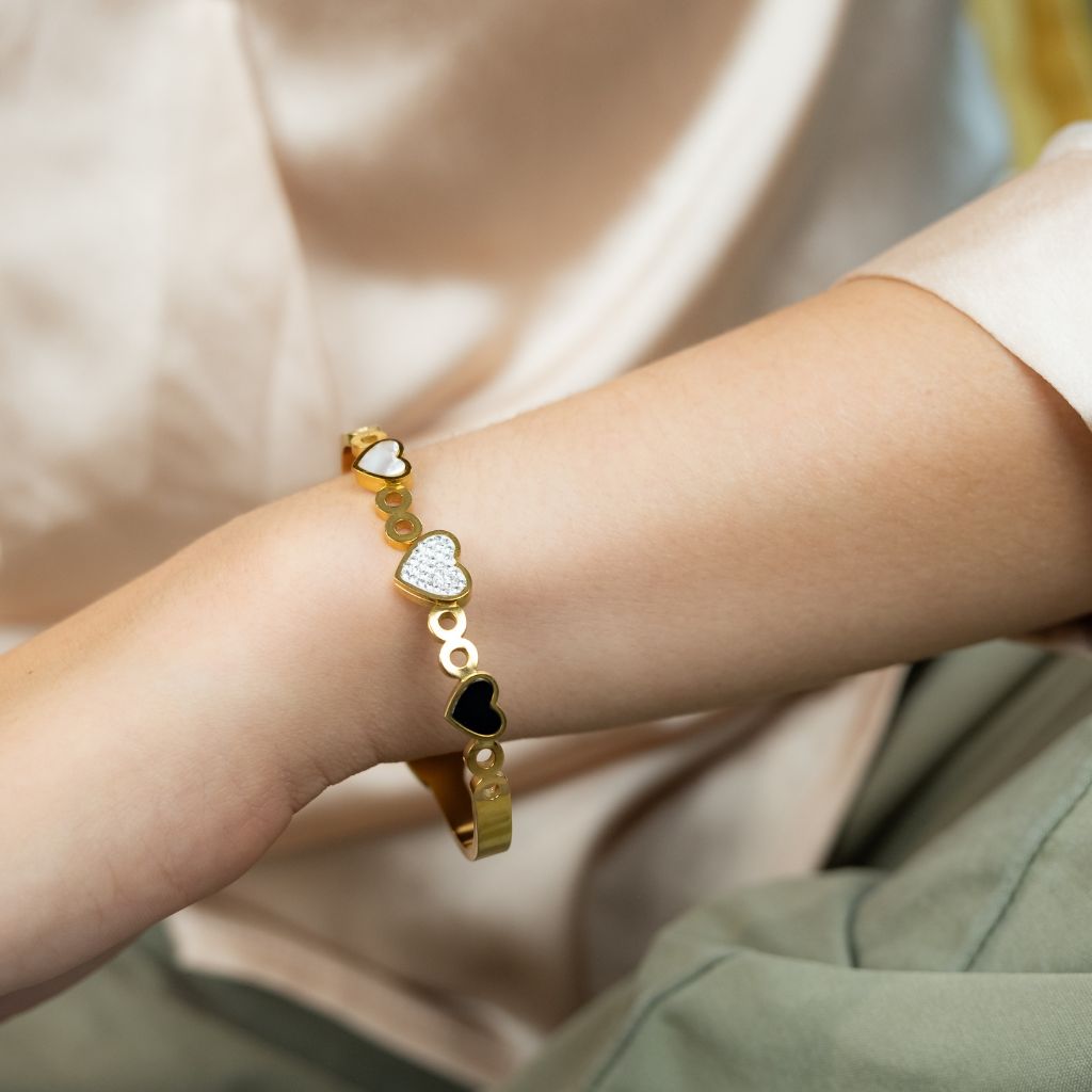 Three Heart Shape Zircon Couple Love Fashion Open Bangle Bracelet