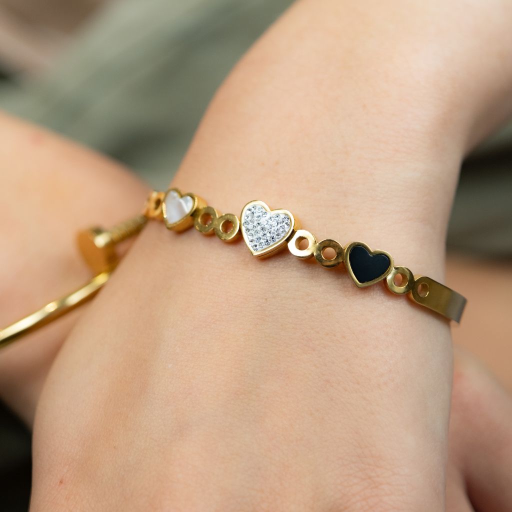 Three Heart Shape Zircon Couple Love Fashion Open Bangle Bracelet