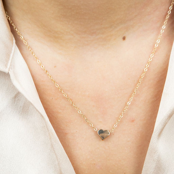 Silver Dainty Crescent Tiny Small Heart Pendant Necklace
