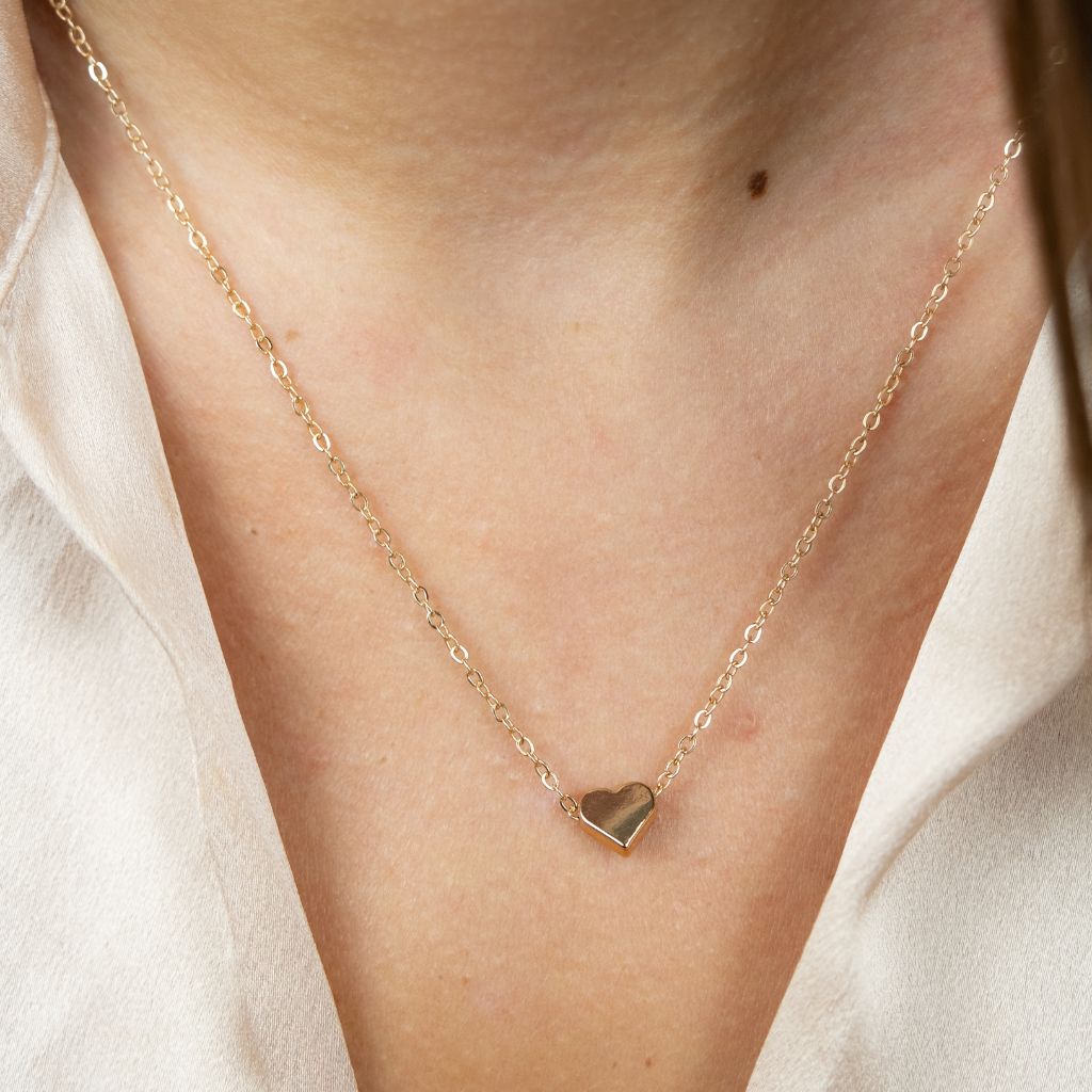Silver Dainty Crescent Tiny Small Heart Pendant Necklace