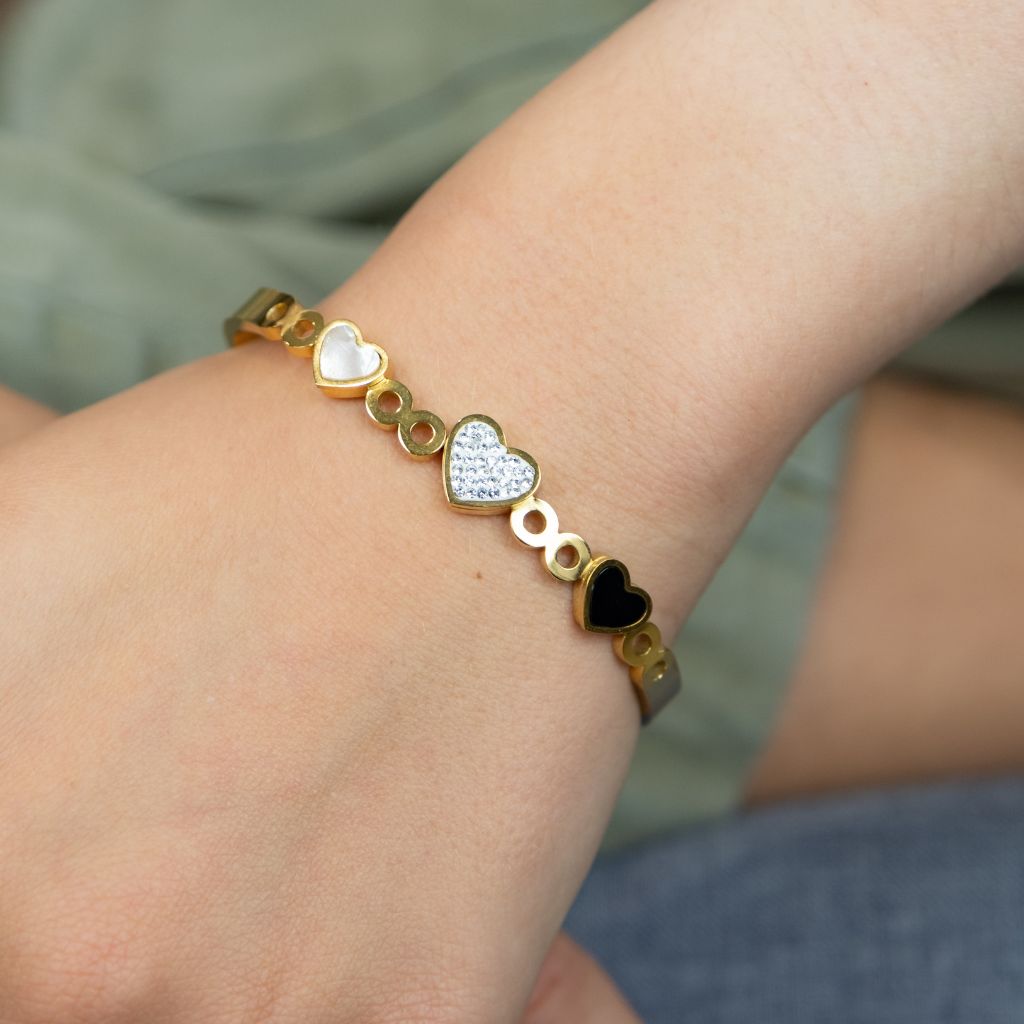Three Heart Shape Zircon Couple Love Fashion Open Bangle Bracelet