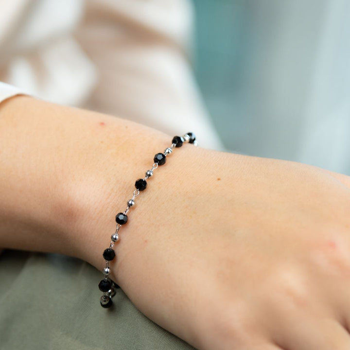 Silver Black Crystal Beads Indian Mangalsutra Beaded Nazaria Bracelet (Close-up Detail) | The Colourful Aura