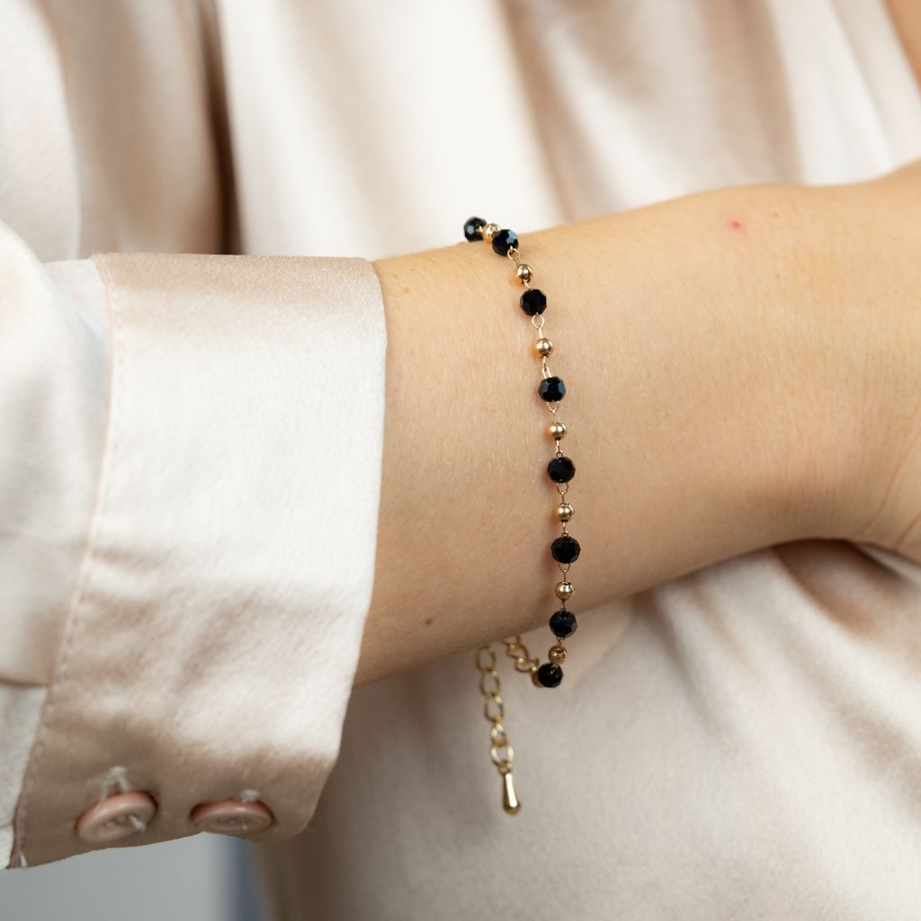 Gold Black Crystal Beads Indian Mangalsutra Beaded Nazaria Bracelet — Boho Jewellery UK | The Colourful Aura