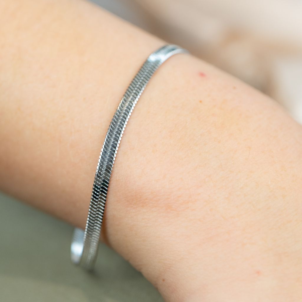 Stainless Steel Gold Cuban Link Flat Snake Gourmet Chain Layering Bracelet