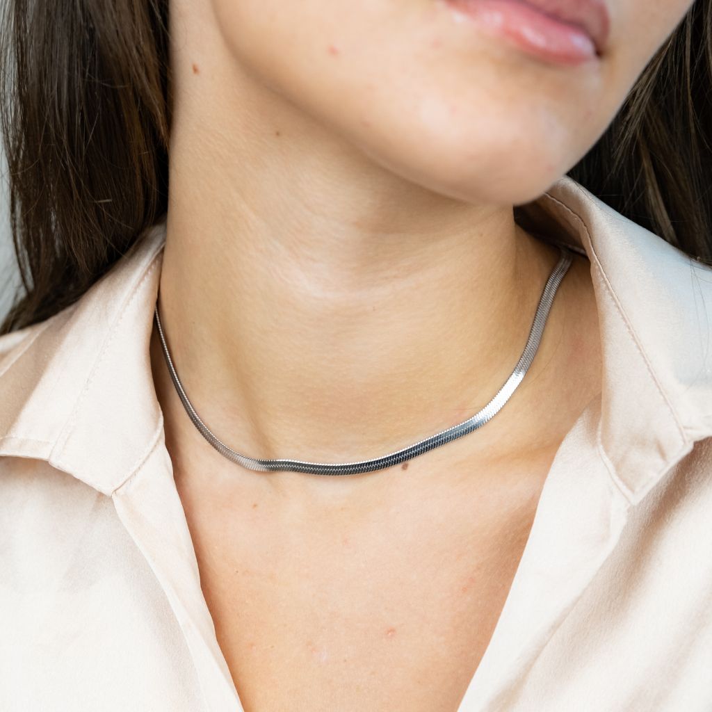 Stainless Steel Gold Cuban Link Flat Snake Gourmet Chain Layering Necklace