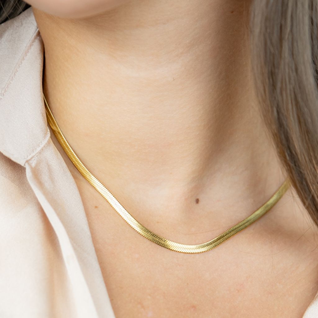 Stainless Steel Gold Cuban Link Flat Snake Gourmet Chain Layering Necklace — Boho Jewellery UK | The Colourful Aura