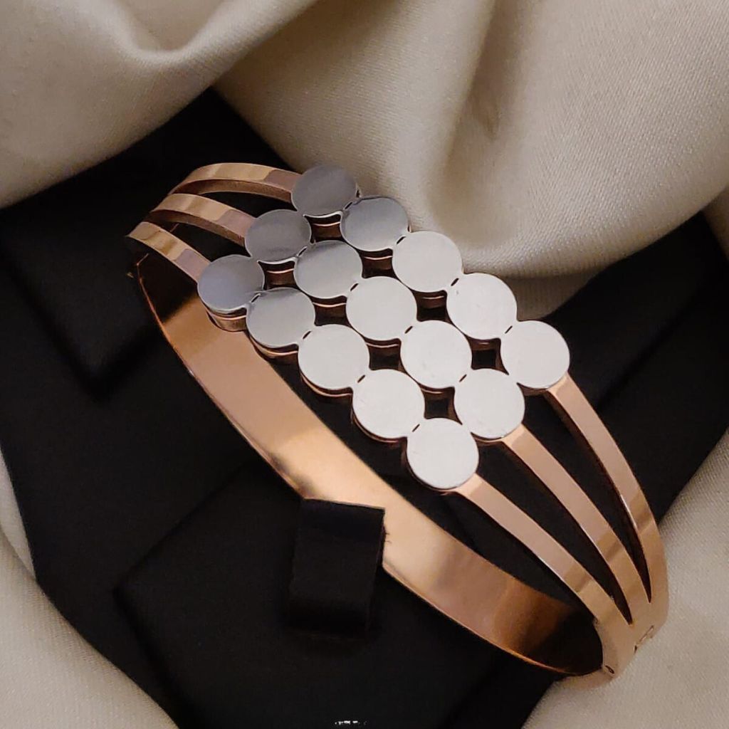 Three Layer Wide Round Rose Gold Non Tarnish Bangle Bracelet