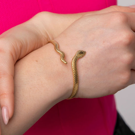 Stainless Steel Gold Plated Snake Shape Slim Open Split Cuff Bangle Bracelet