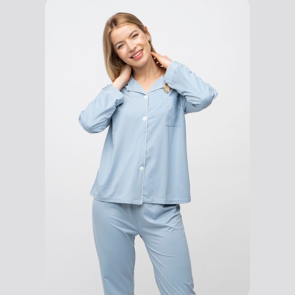 Mauve Plain Soft Cotton Long Sleeve Night Suit Women s Silk Sleepwear Pyjama Set