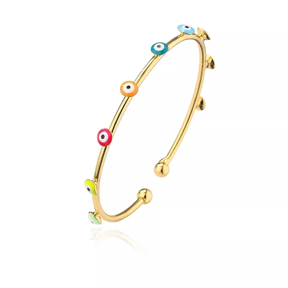 Turkish Evil Eye Adjustable Boho Geometric Open Bracelet Bangle