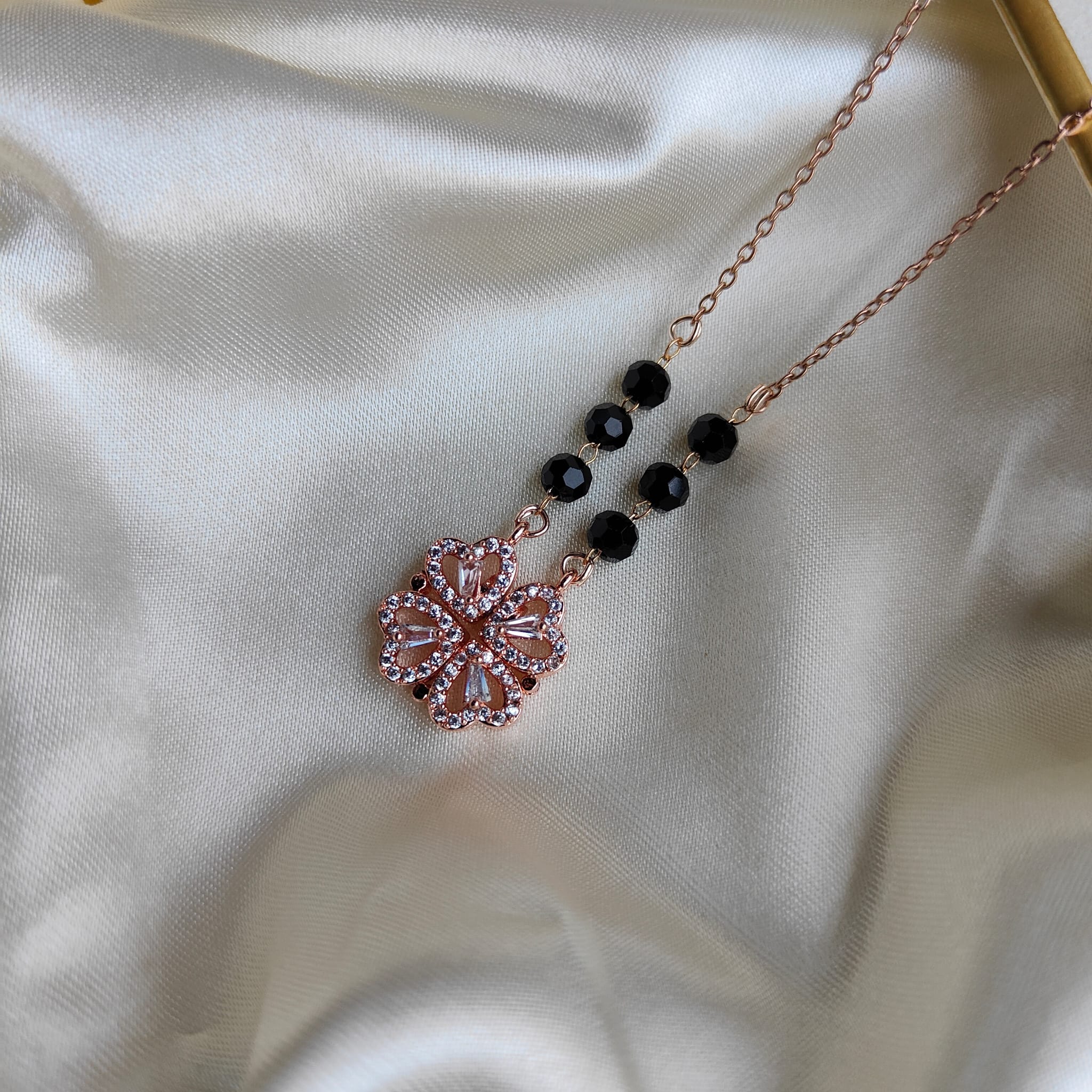 Four Heart Magnet Foldable Zircon Mangalsutra Pendant Necklace